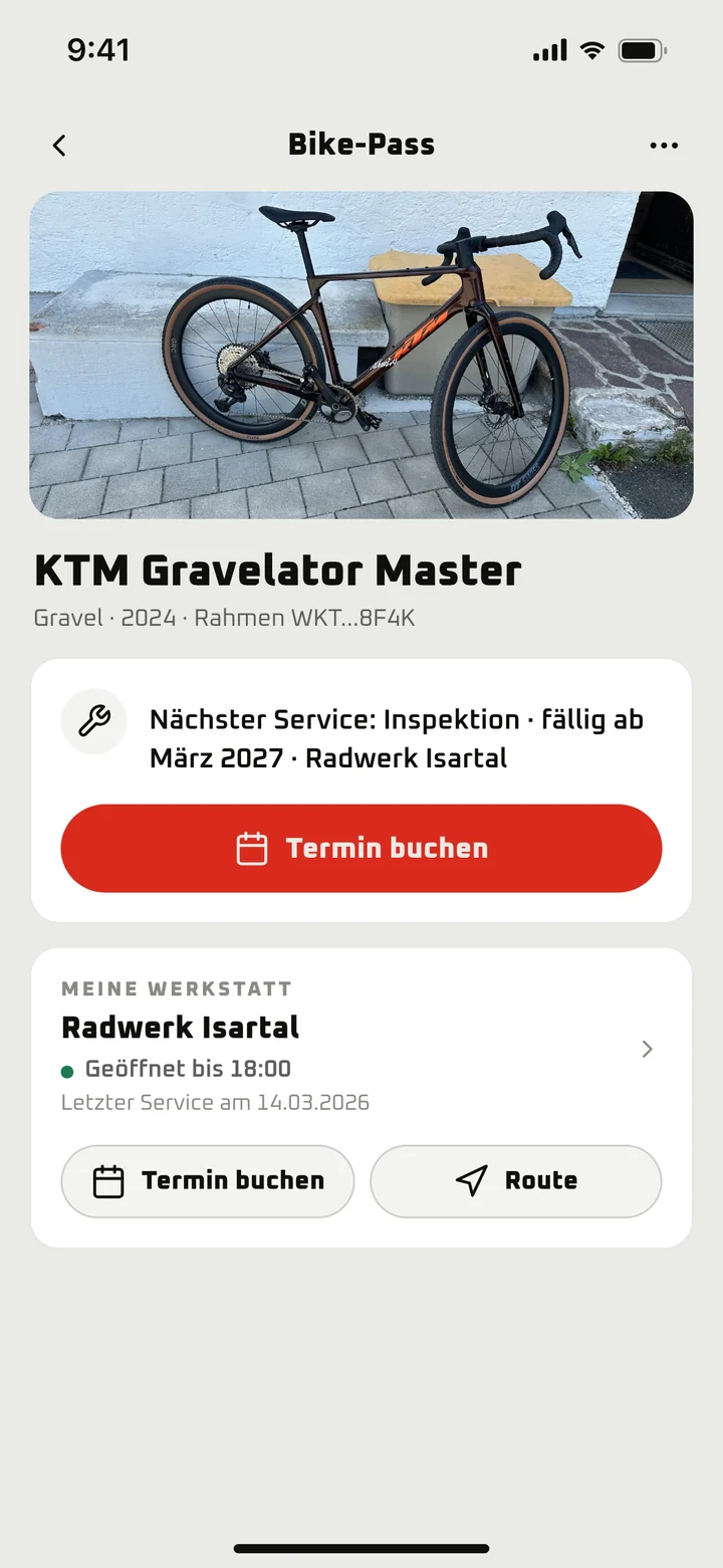 Bikeley app: bike pass with the next service and your workshop